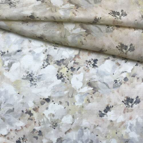 Ткань Шифон бежевого цвета с принтом акварельные цветы 24076