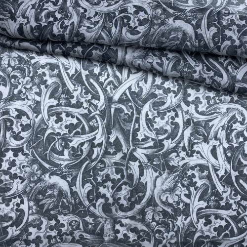 Ткань Шифон серого цвета с принтом вензеля и птицы 24081