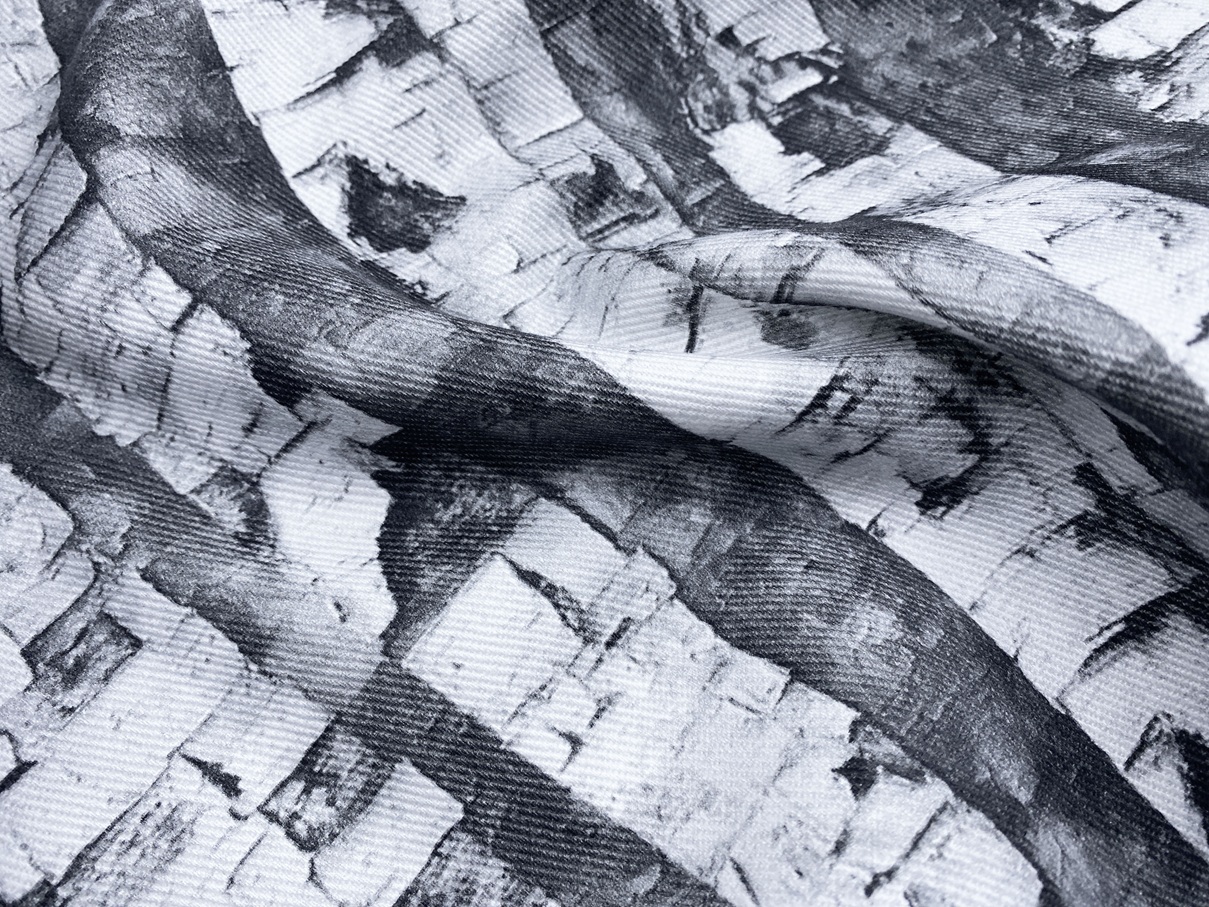 Ткань Джинса серого цвета  с принтом стволы берёзы 12705 3