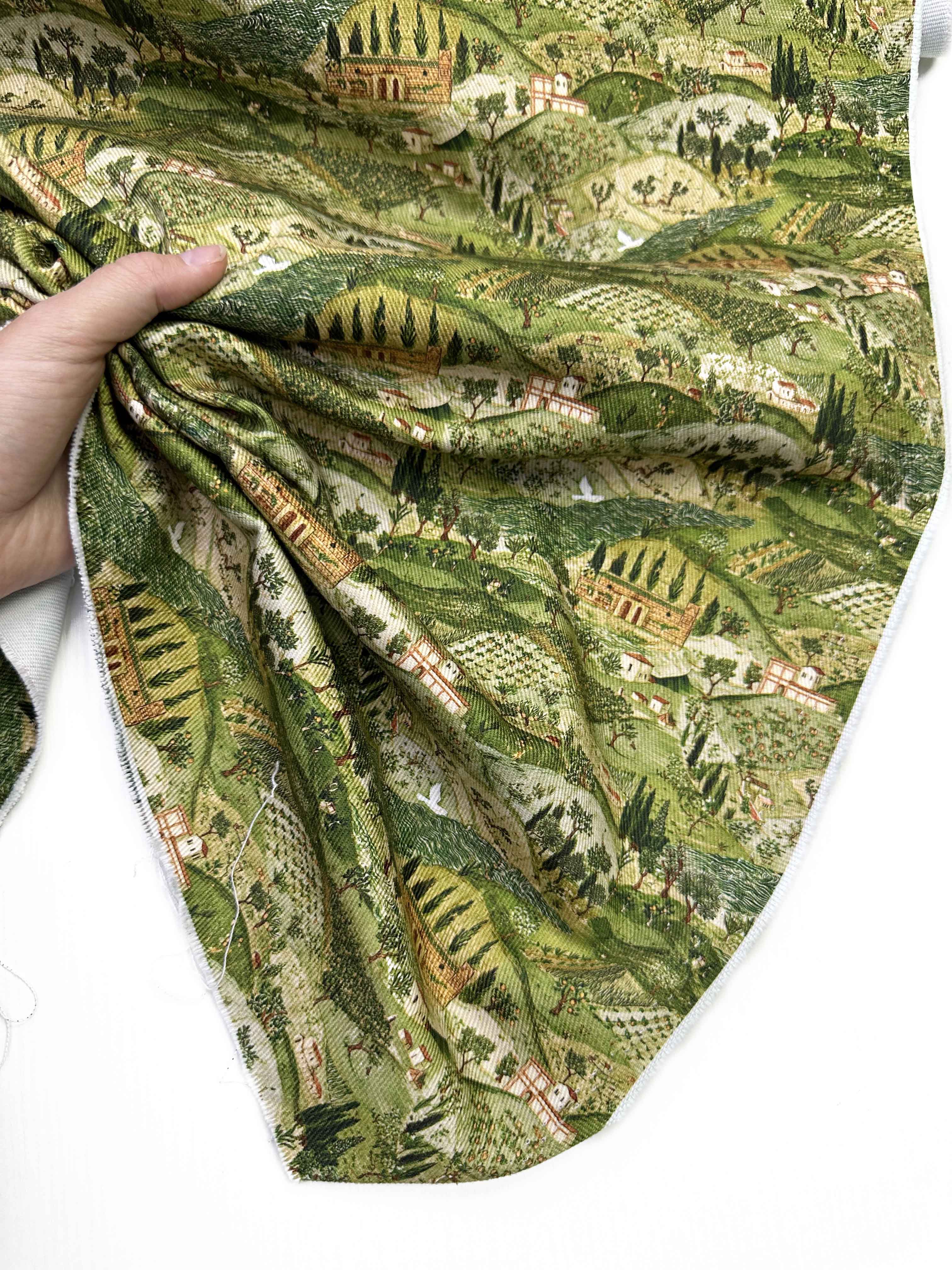 Ткань Джинса зеленый с принтом Зеленый луг 12724 5
