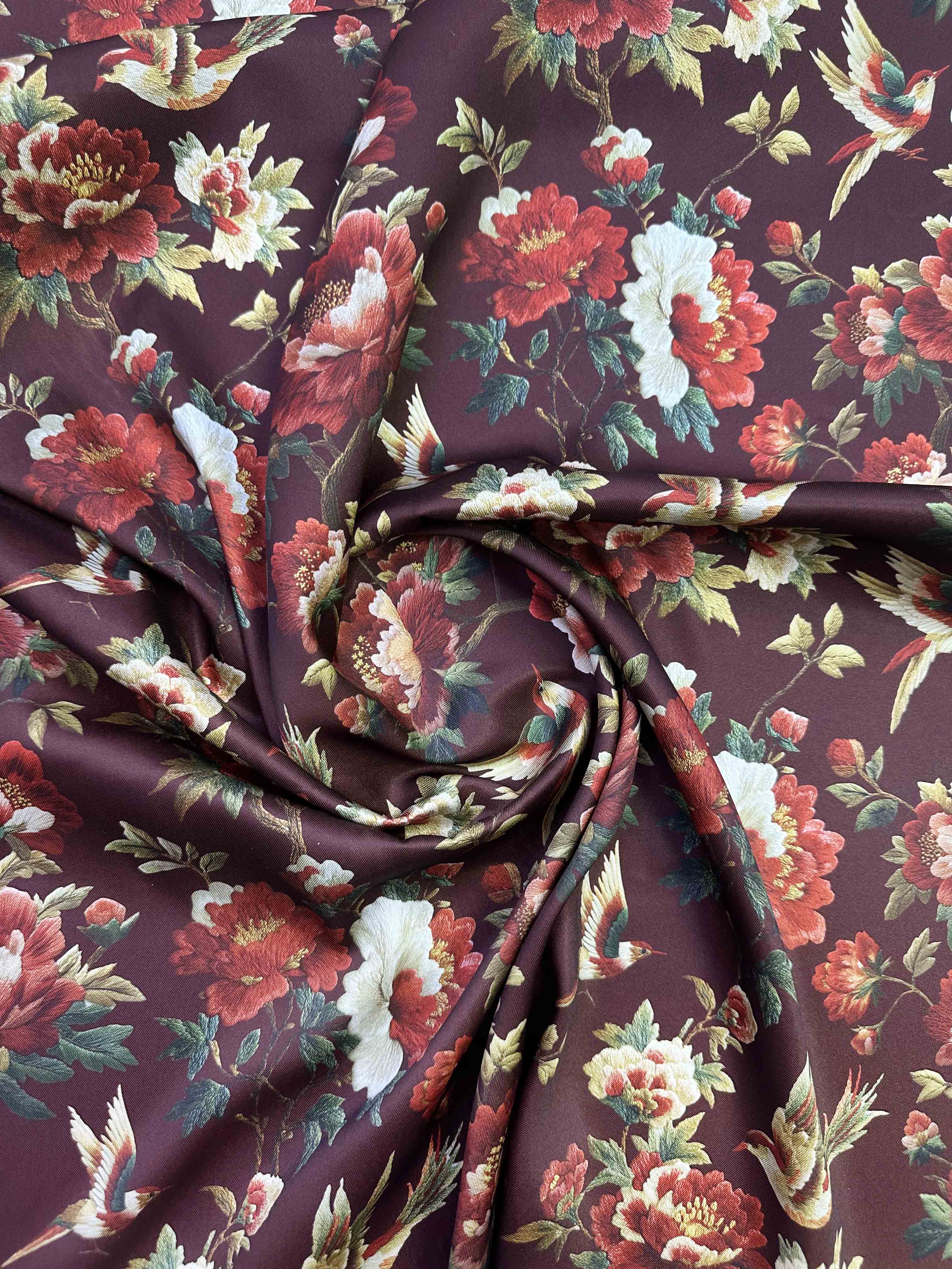 Ткань Твил бордовый в азиатском стиле Шинуазри 29578 4