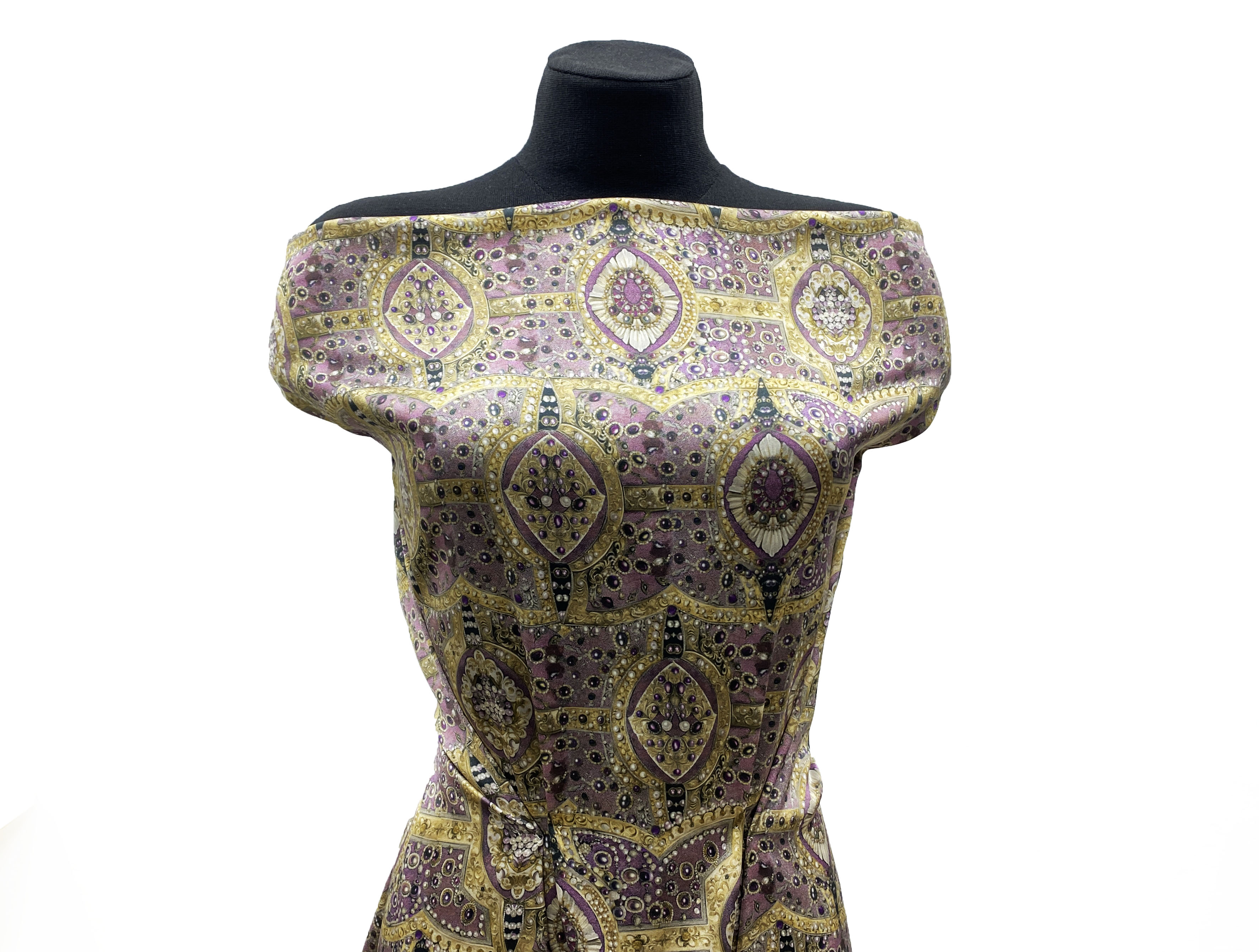 Ткань Шёлк пыльно-брусничного цвета с принтом камни  46782 5