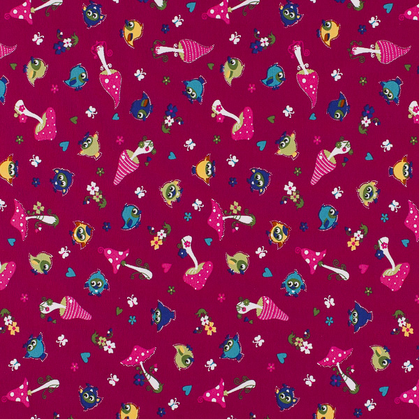 Ткань Трикотаж - Грибочки и птички 3 1
